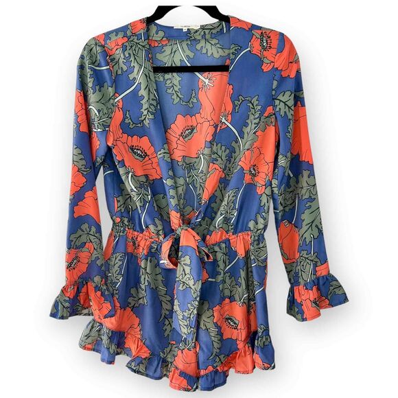 Tularosa Bishop Romper Blue Floral Long Sleeve Ruffle NWOT Size XS - Picture 5 of 6